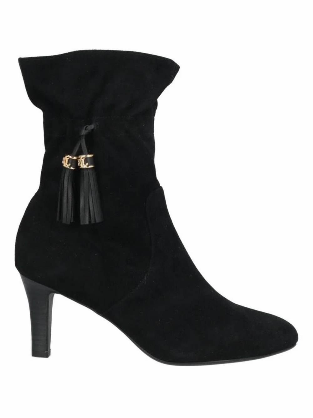 Lauren by Ralph Lauren Black Suede Tassel Mid-Heel Ankle Boots